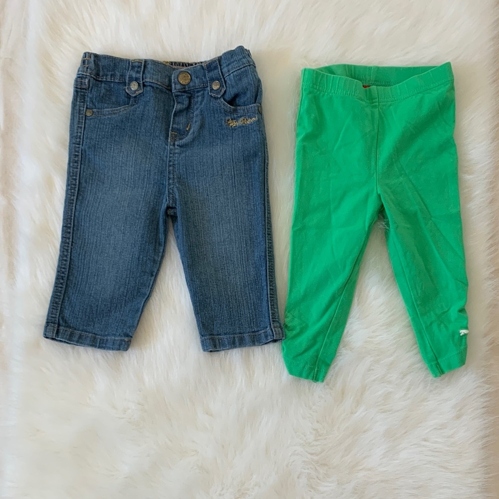 Apple Blue Jeans and Green Leggings Set